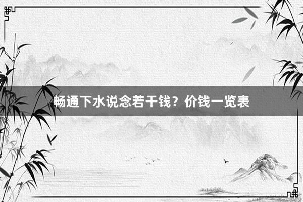 畅通下水说念若干钱？价钱一览表